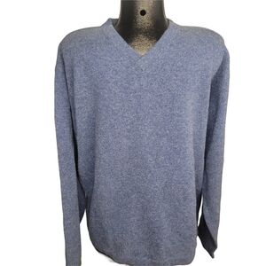 Denver Hayes 100% Lamb's Wool Men's Blue V-Neck Sweater L